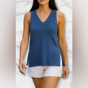 Cherish Royal Blue Knit V Neck Sweater Tank Soft Relaxed Fit Size S